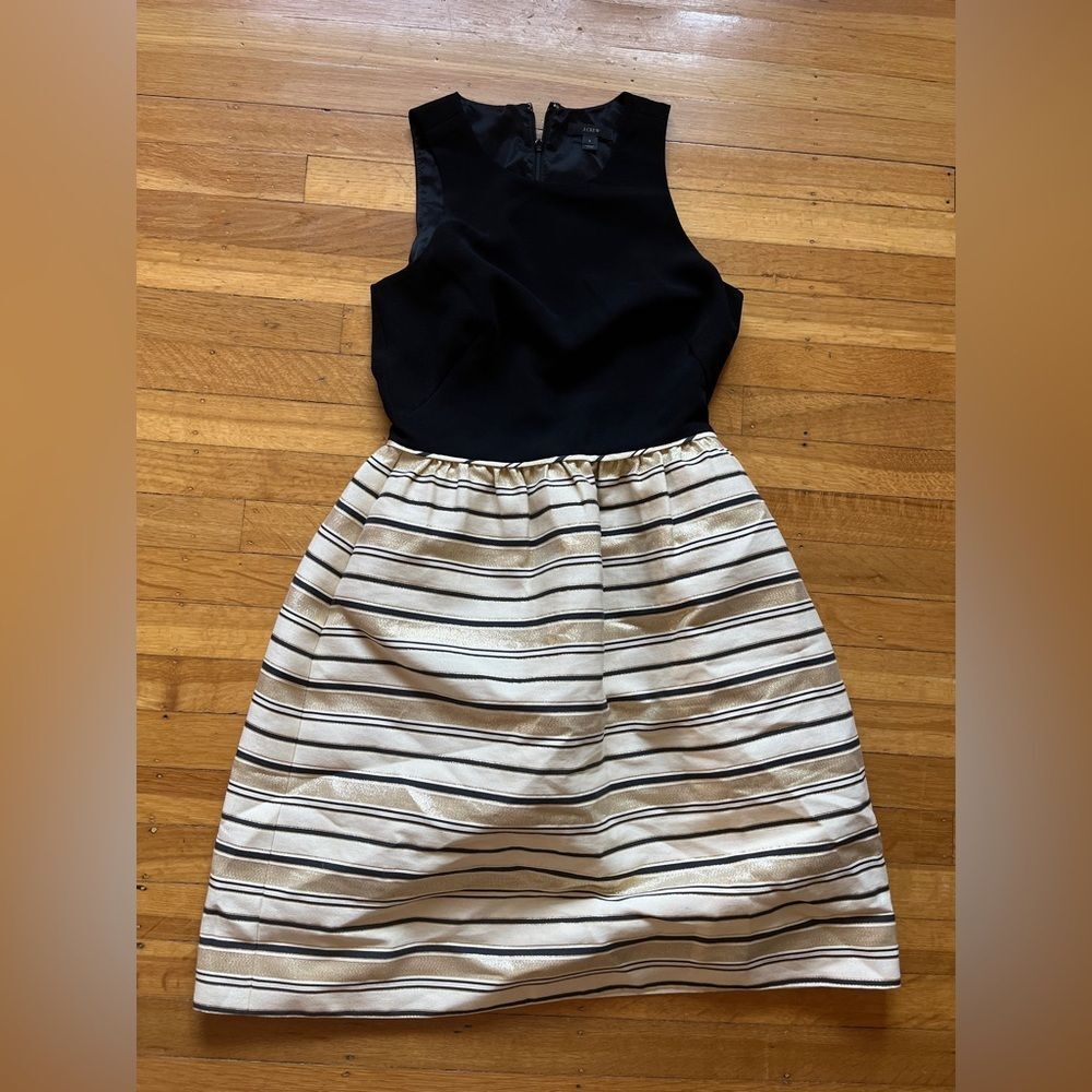J. Crew party dress gold stripe black sleeveless short poof skirt 2 cream